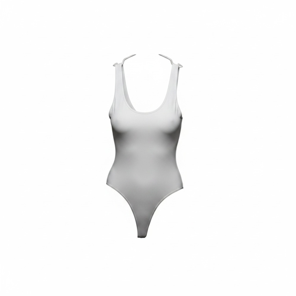 Unbranded Women's Silver Gray Scoop Neck Thong Bodysuit